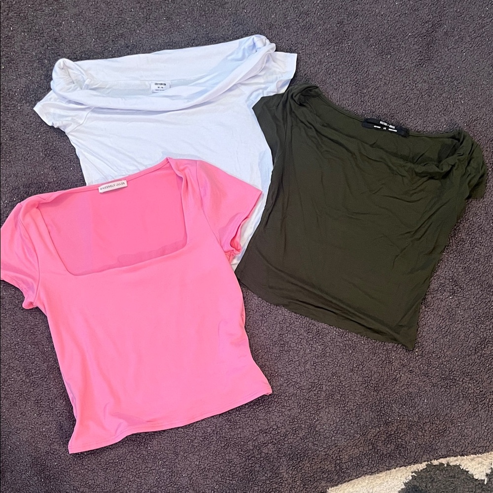 Bundle 3 includes Cotton On Scoop Cowl Tops - Pink, White, and Dark Green